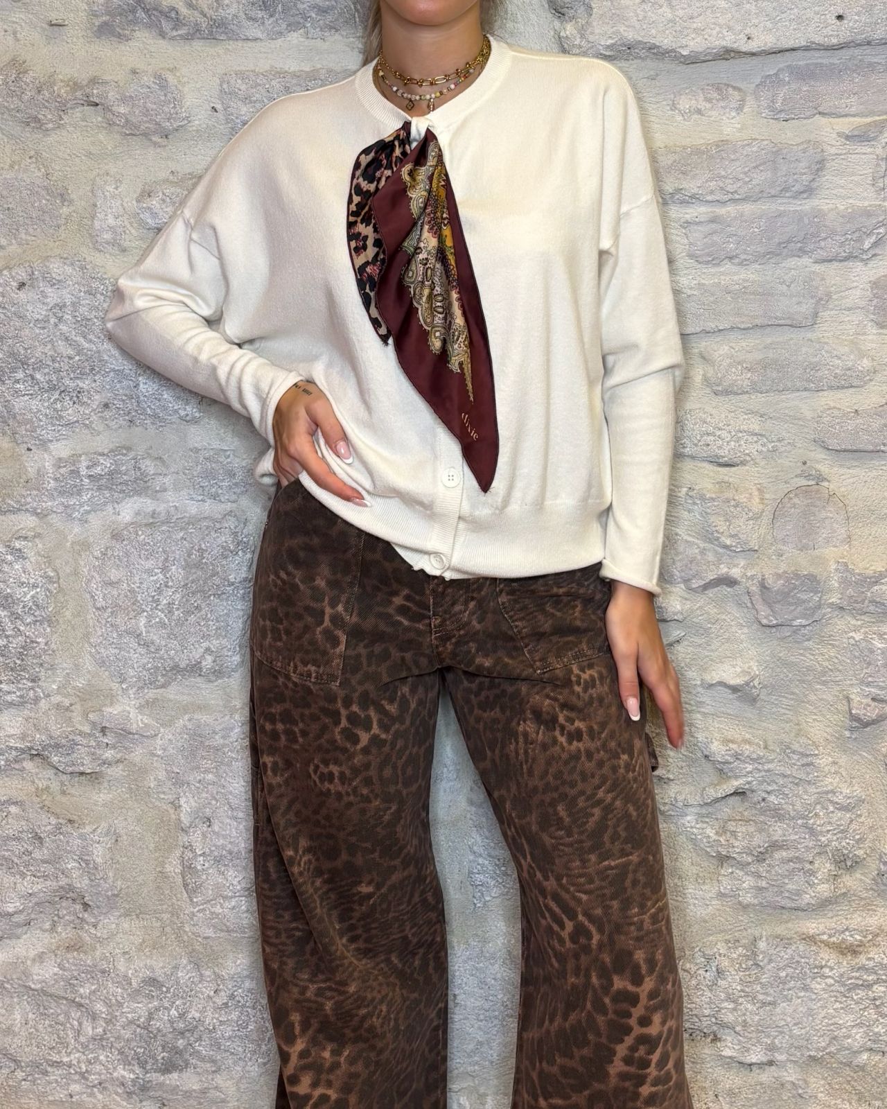 DIXIE maglioncino con foulard panna Image