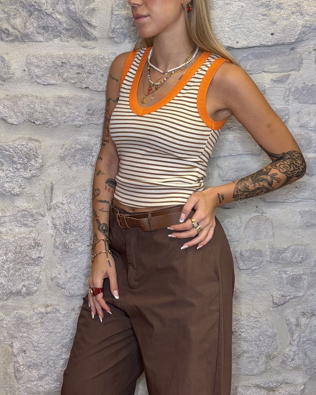 SUSY MIX canotta righe tabacco Image