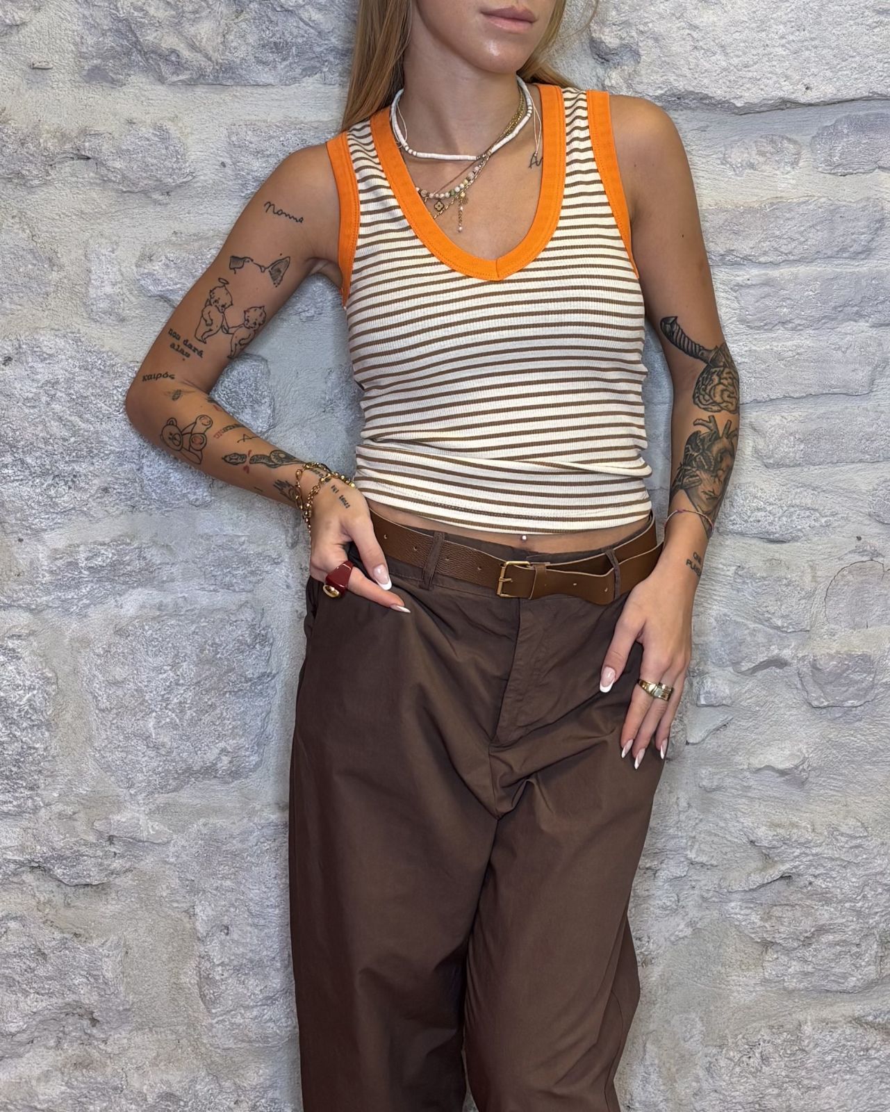 SUSY MIX canotta righe tabacco Image