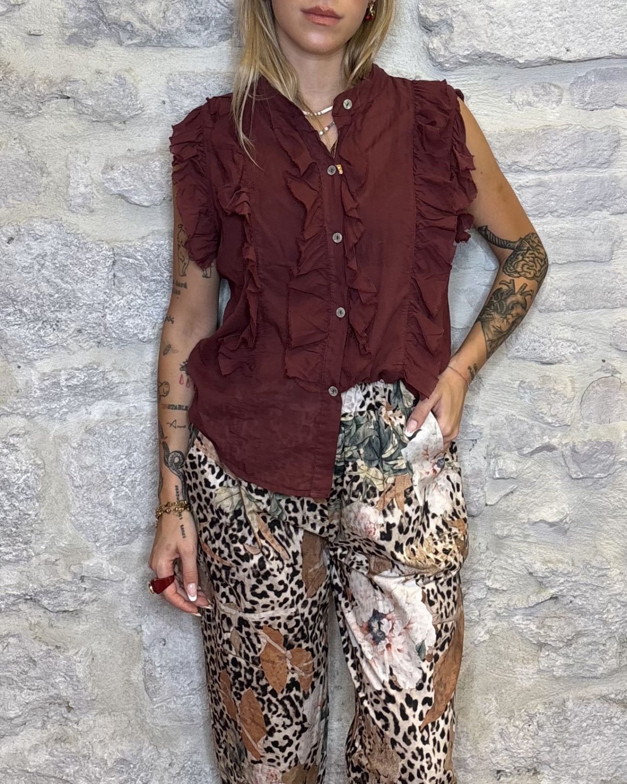 NUMERO6 SELECTION camicia in mussola smanicata vino Image