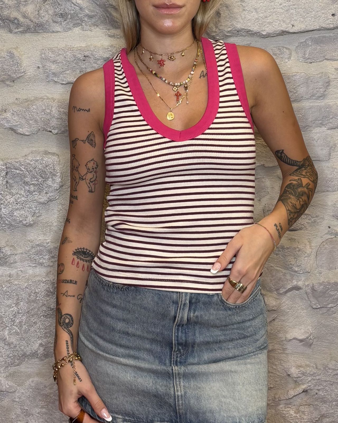 SUSY MIX canotta righe rosso india  Image