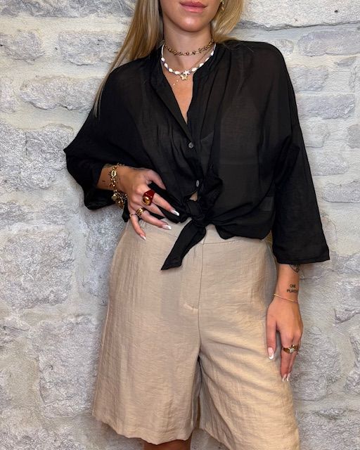 HAVE ONE camicia in mussola manica tre quarti nera  Image