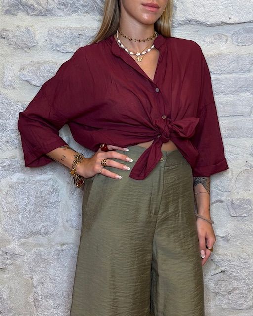 HAVE ONE camicia in mussola manica tre quarti sangria Image