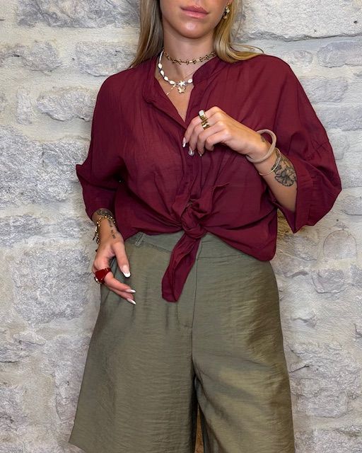 HAVE ONE camicia in mussola manica tre quarti sangria Image