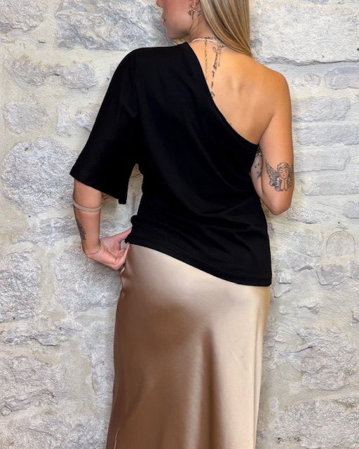 TENSIONE IN t-shirt in cotone monospalla nero Image