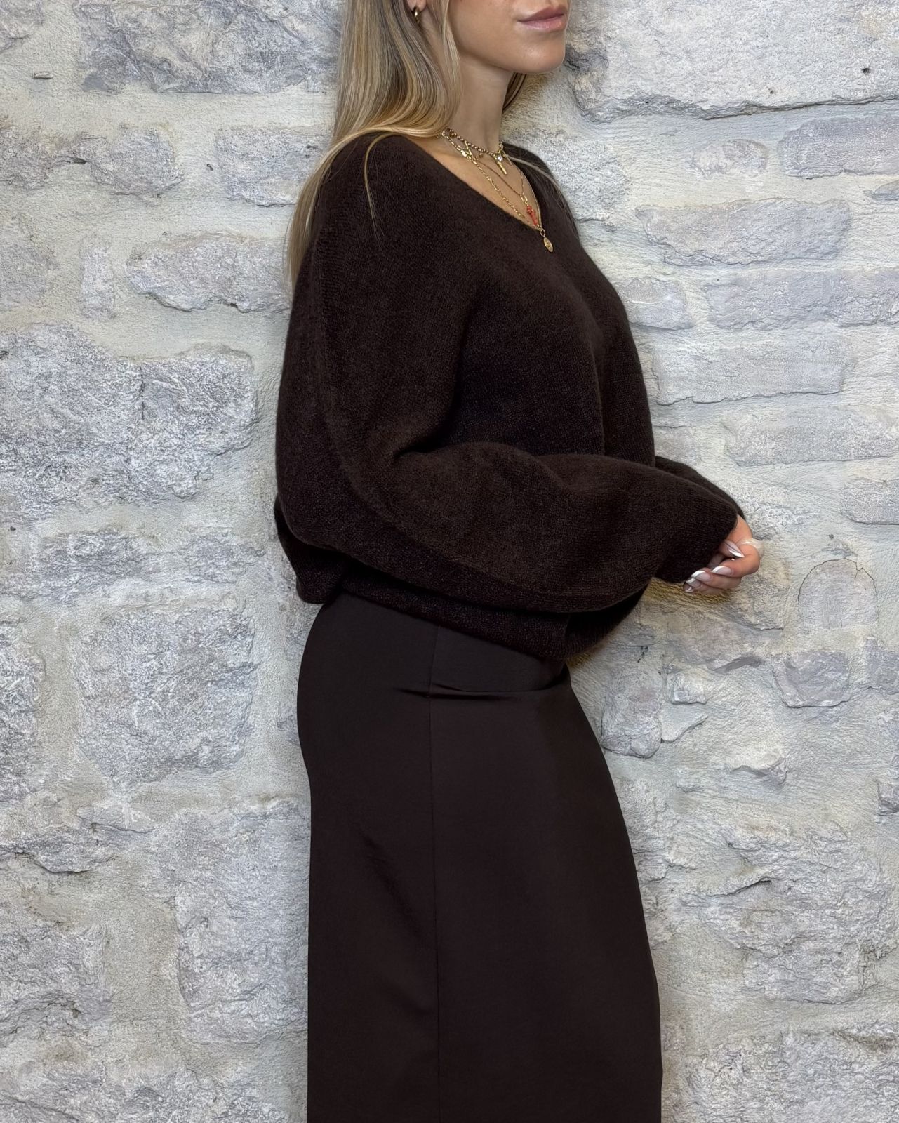 NUMERO6SELECTION maglia alpaca scollo a v moro Image