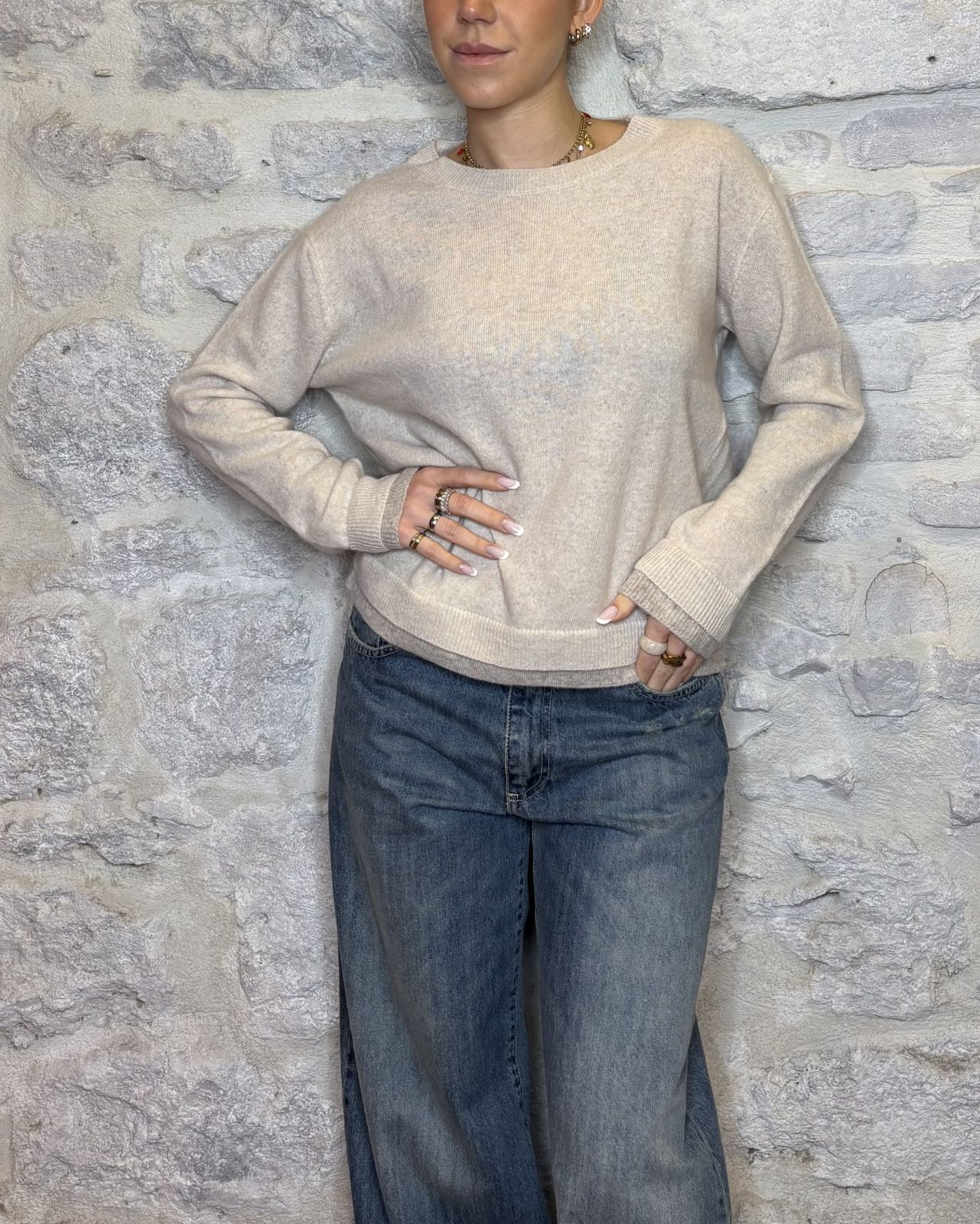 NUMERO6SELECTION maglia in lana bicolor beige Image