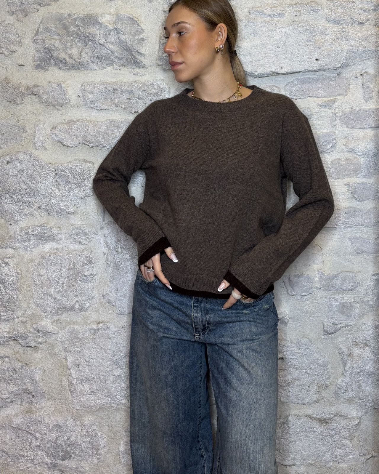 NUMERO6SELECTION maglia in lana bicolor fango  Image