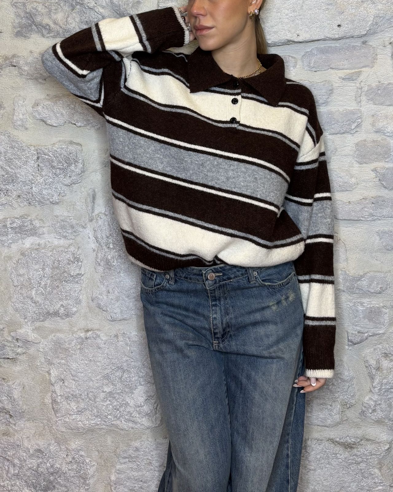 NUMERO6SELECTION maglia a righe modello polo  Image