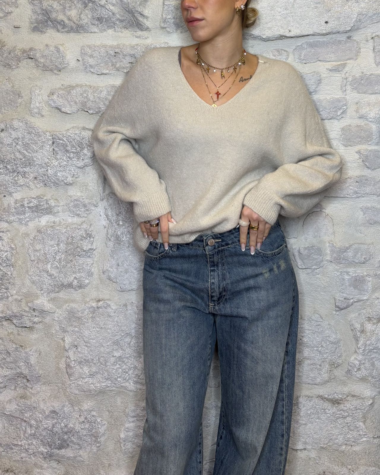 NUMERO6SELECTION maglia alpaca scollo a V panna Image