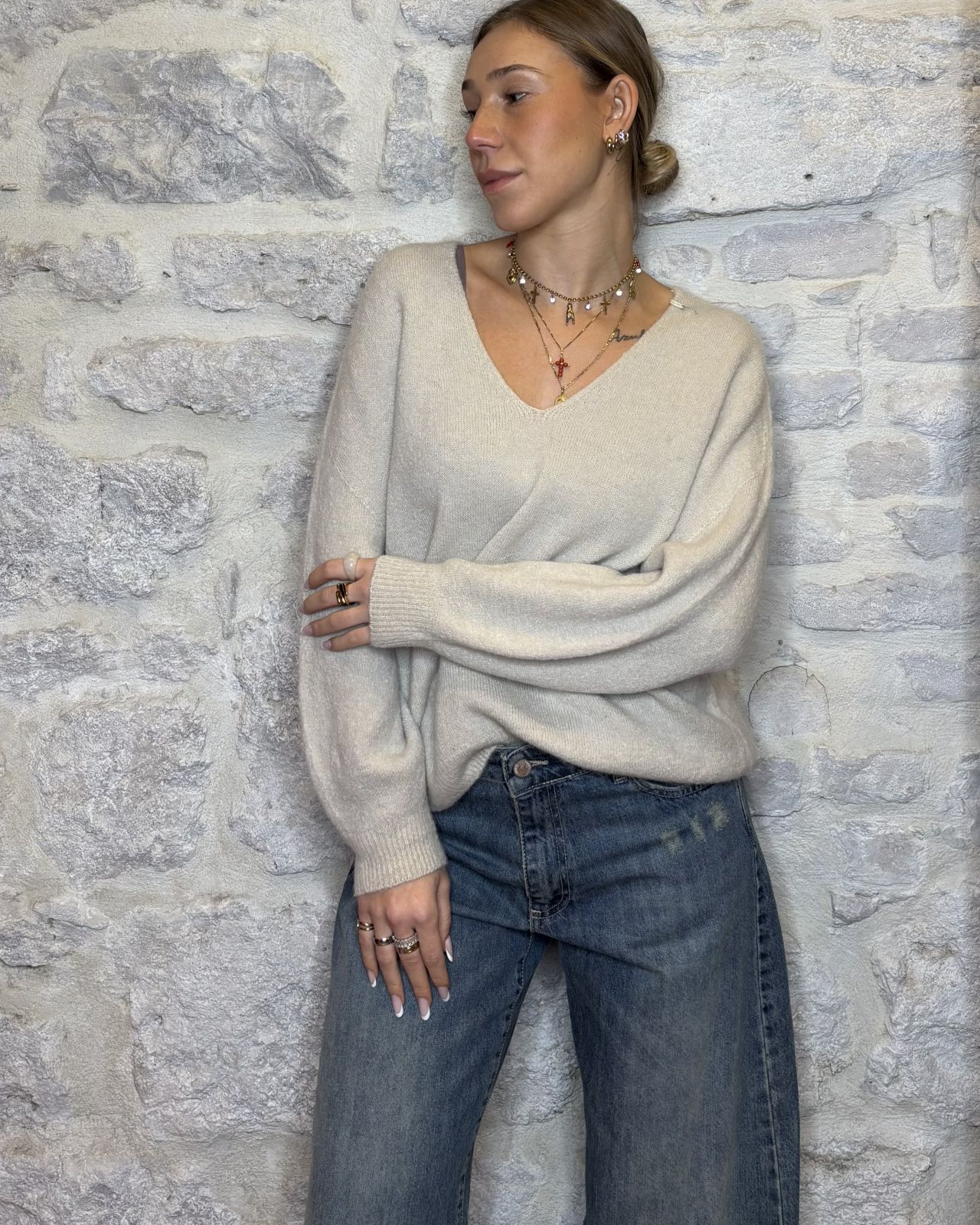 NUMERO6SELECTION maglia alpaca scollo a V panna Image