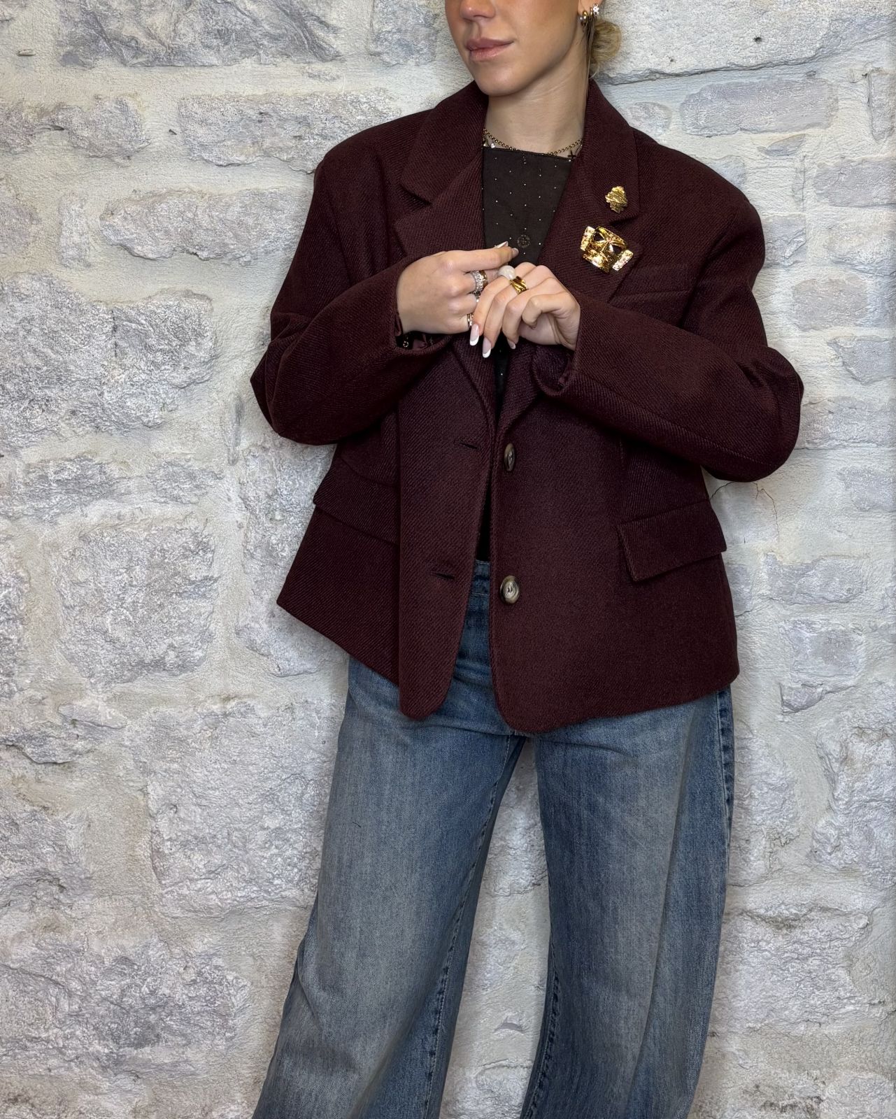 DIXIE giacca cappotto crop over vino Image