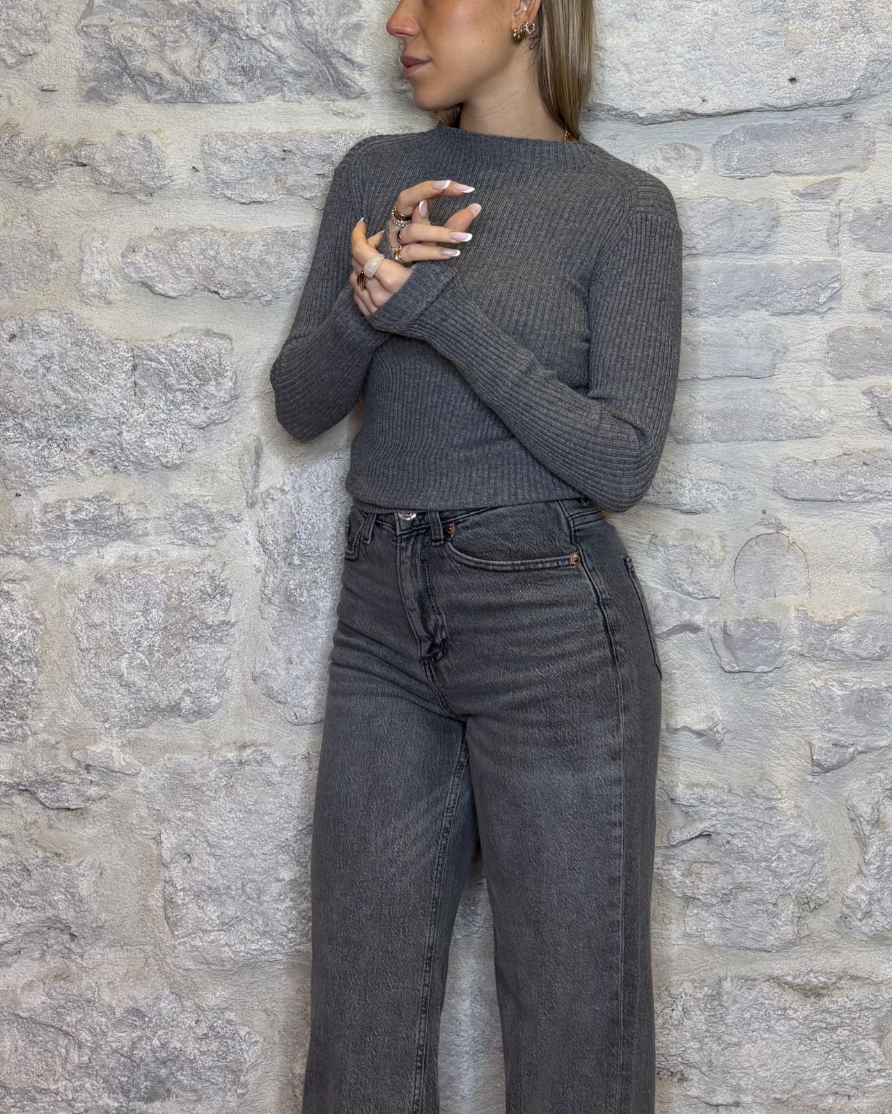 SUSY MIX maglia basica a costine grigio Image