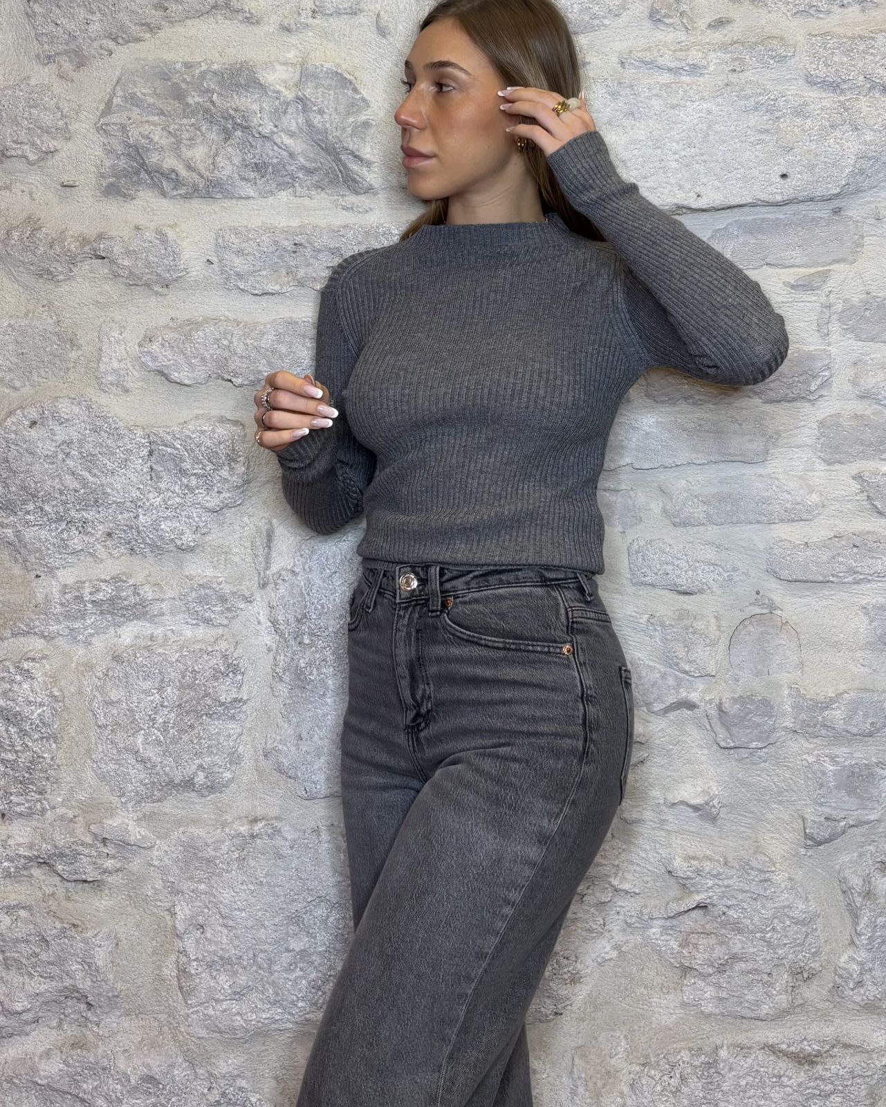 SUSY MIX maglia basica a costine grigio Image