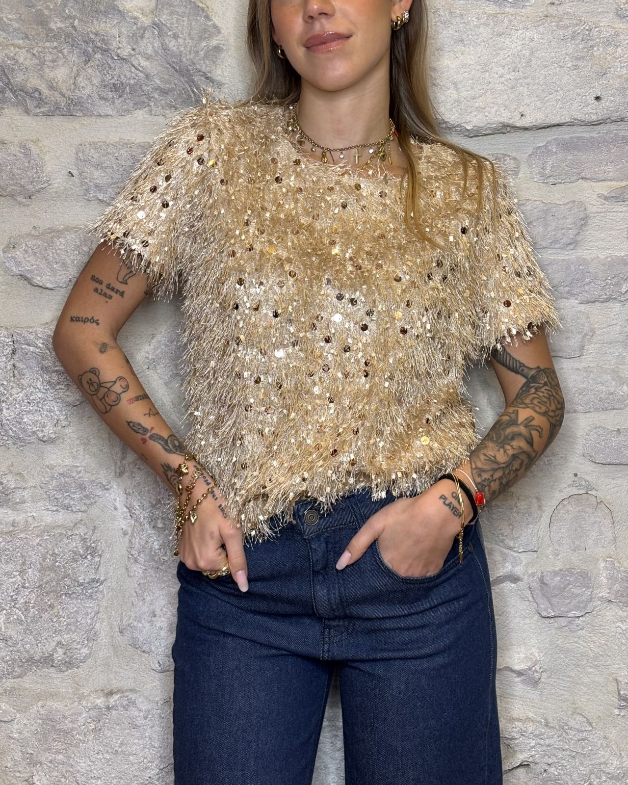 SUSY MIX maglia paillettes beige Image