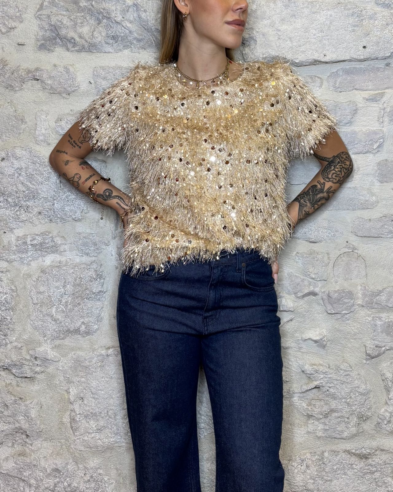 SUSY MIX maglia paillettes beige Image