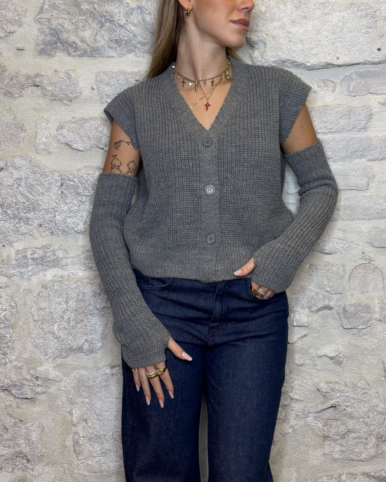 SUSY MIX gilet con manicotti grigio Image