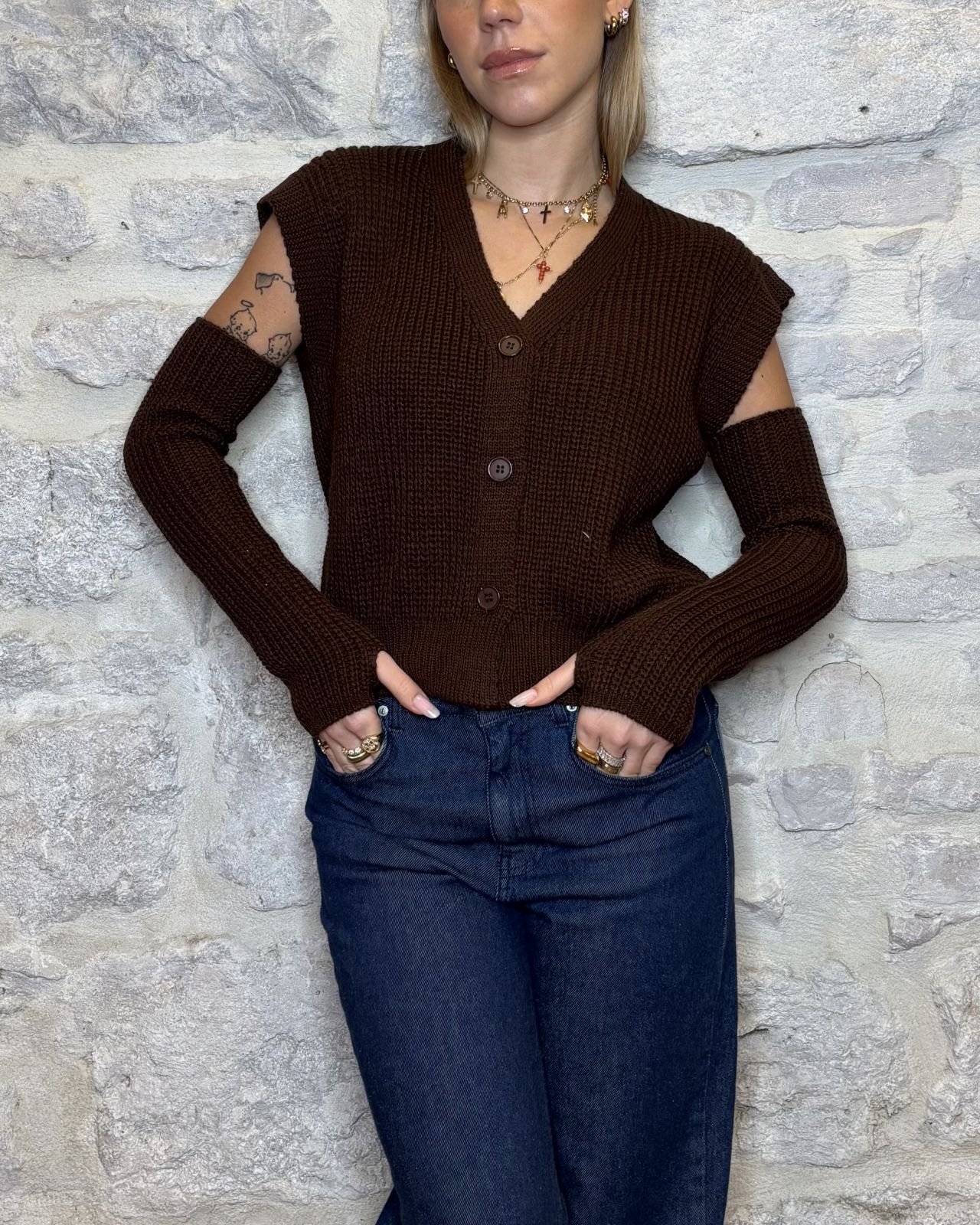 SUSY MIX gilet con manicotti moro Image