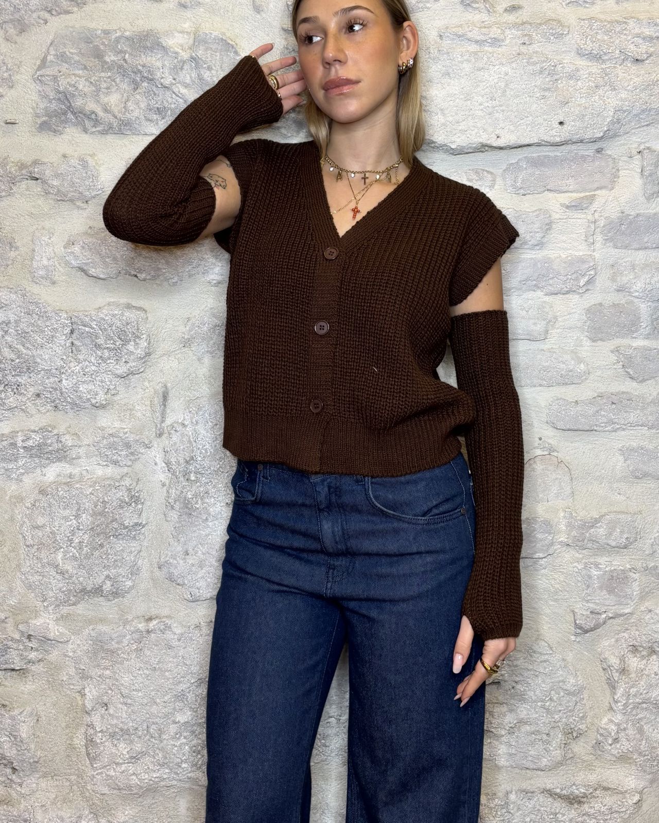 SUSY MIX gilet con manicotti moro Image