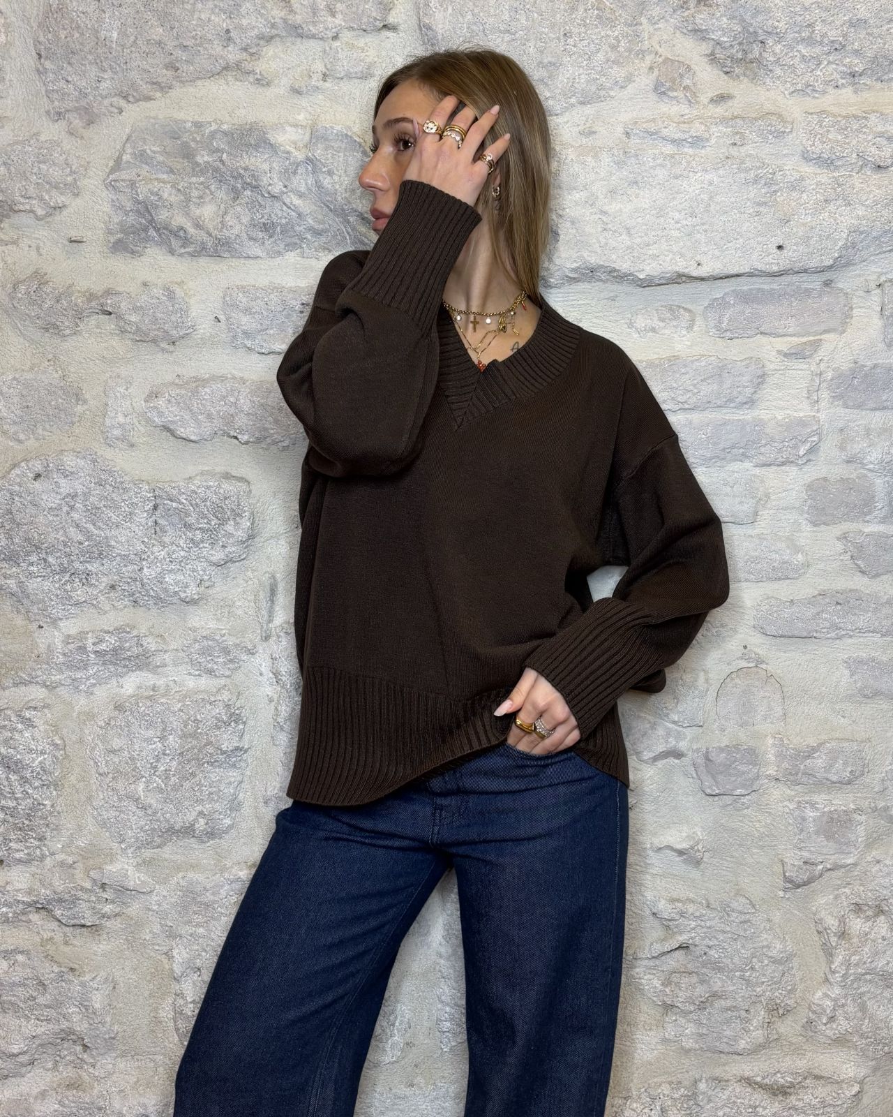 SUSY MIX maxi maglia scollo a v moro Image