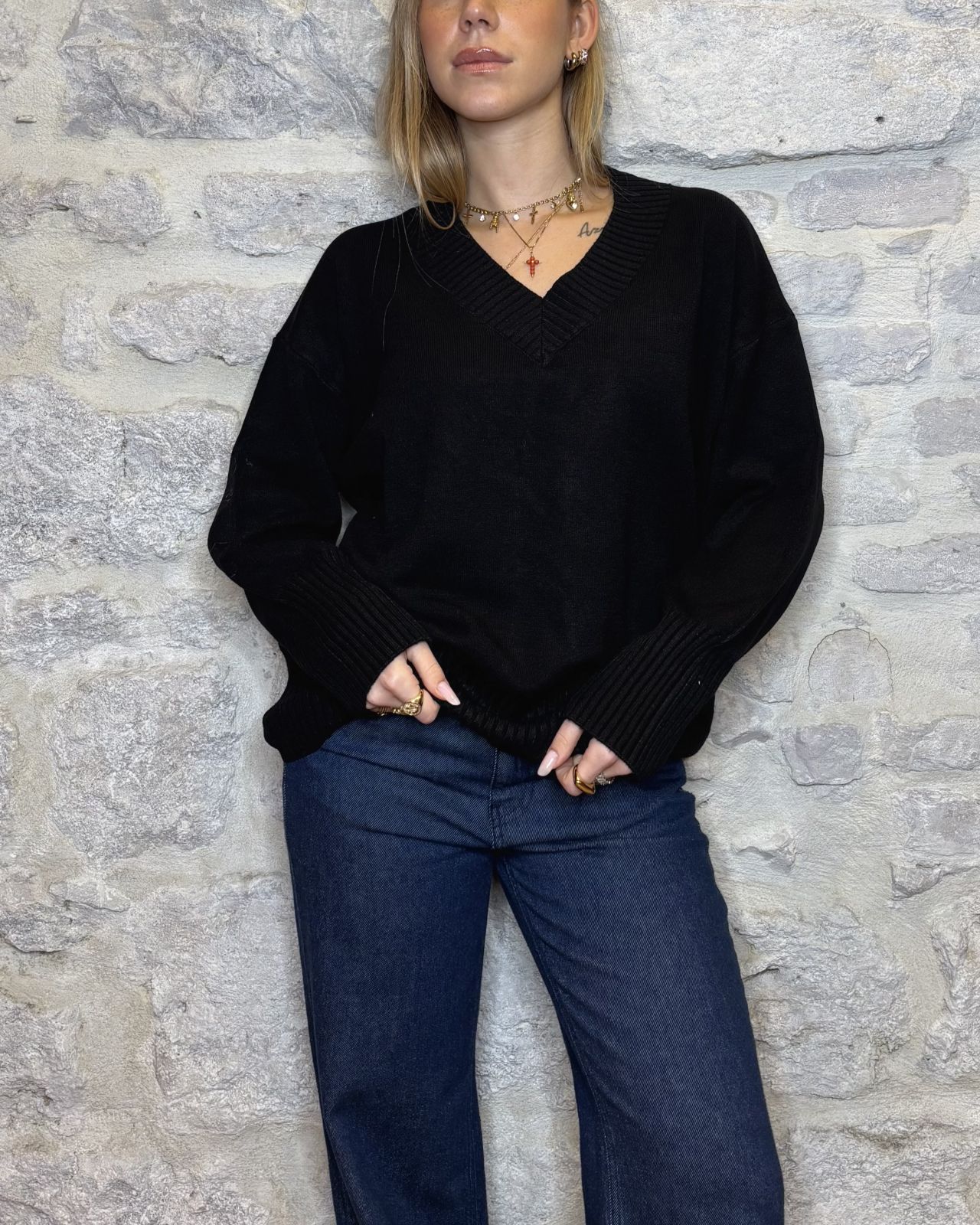 SUSY MIX maxi maglia scollo a v nero Image