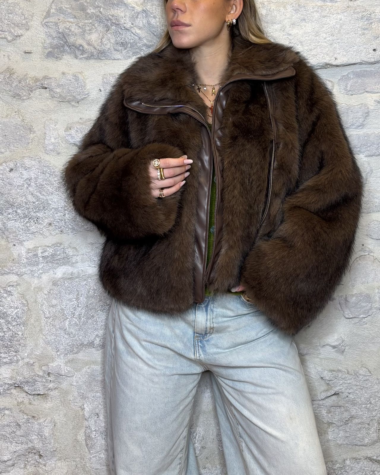 SUSY MIX chiodo in eco pelliccia moro Image