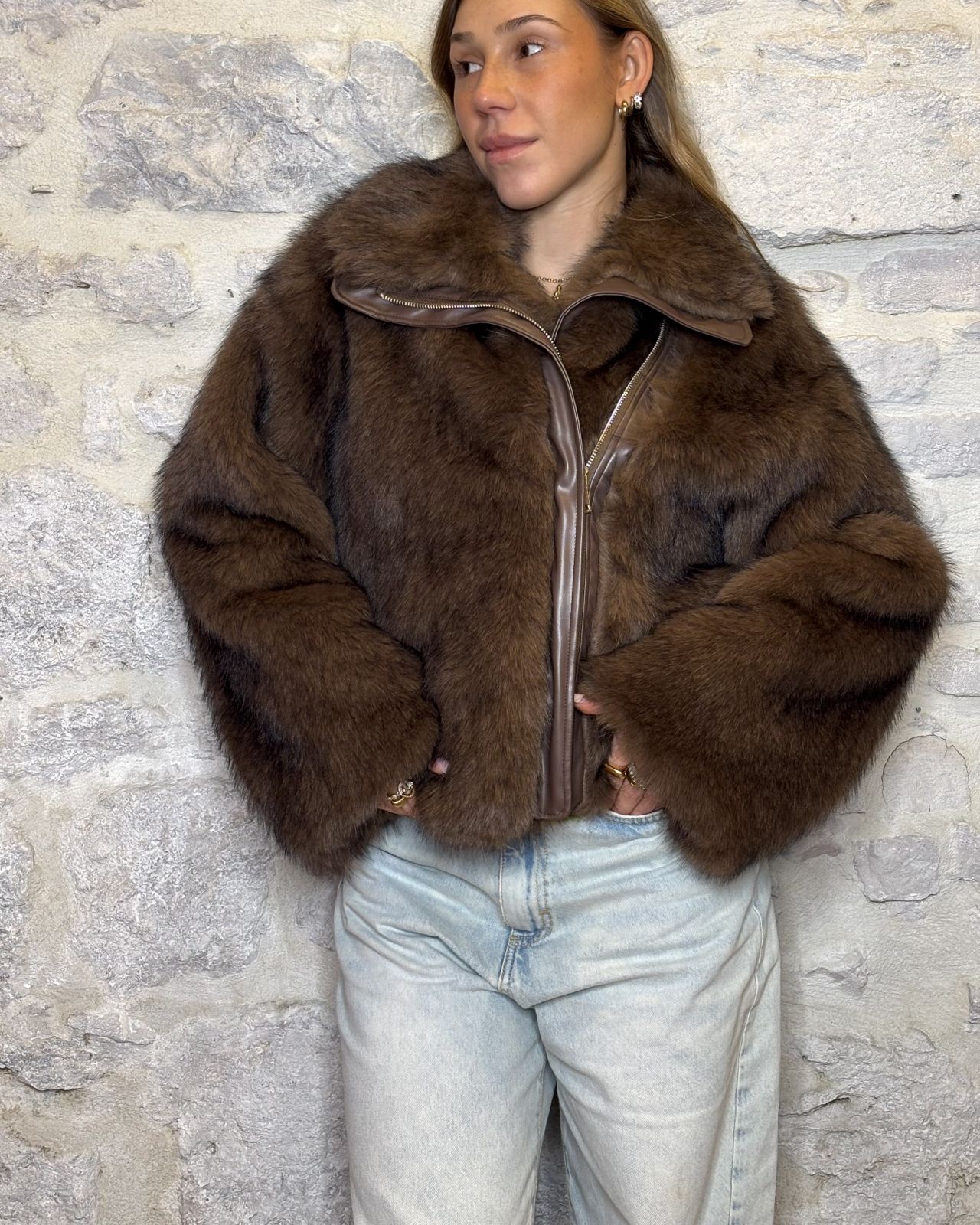 SUSY MIX chiodo in eco pelliccia moro Image