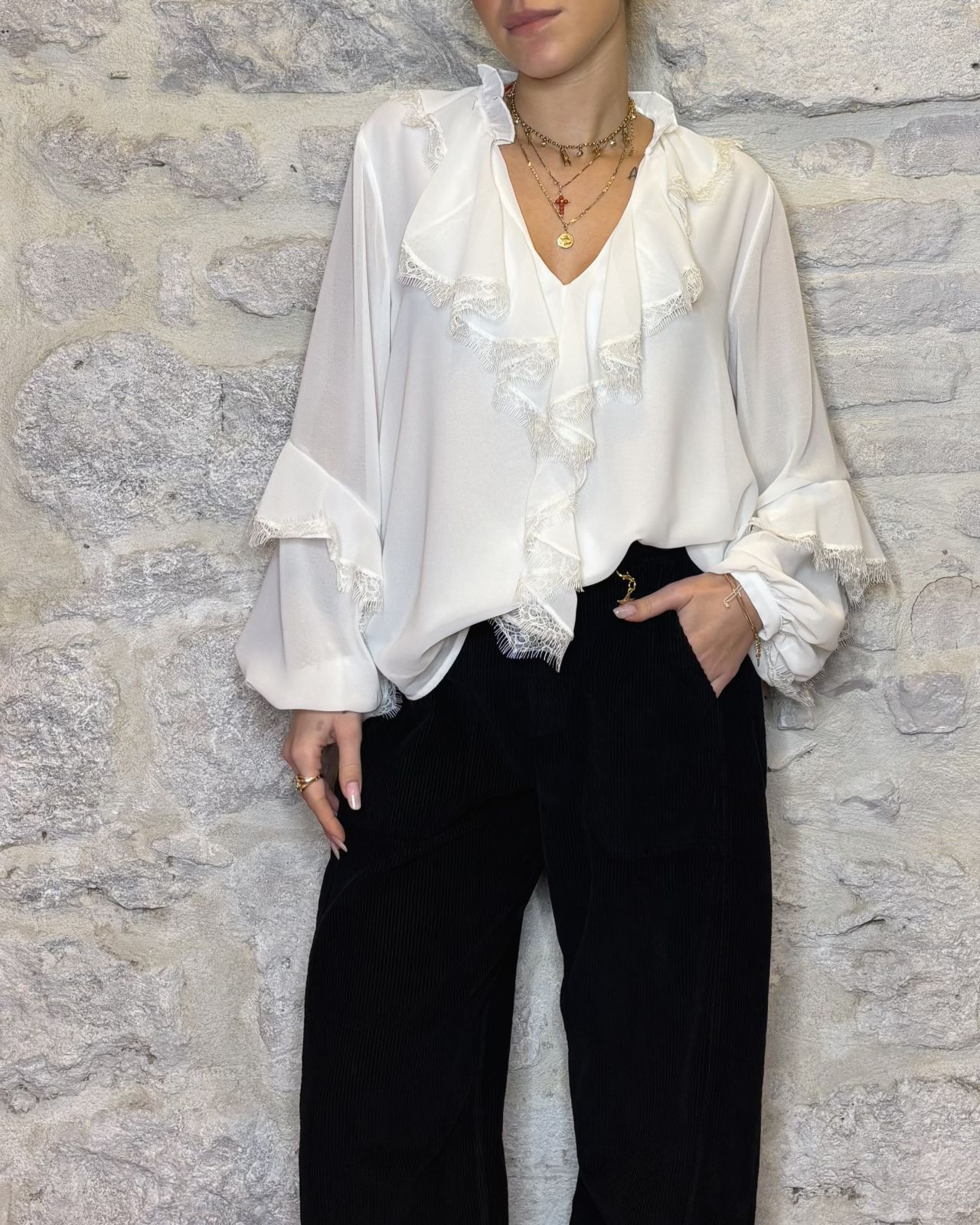 PHILIA LOFT camicia con rouches latte Image