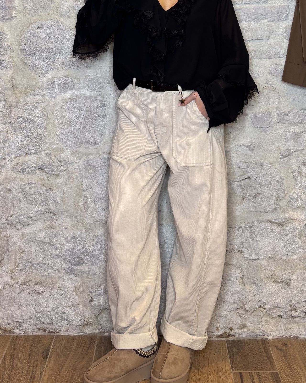 SUSY MIX pantalone ovetto in velluto avorio Image