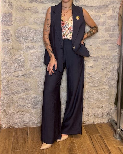 SUSY MIX coordinato gilet e pantalone blu Image