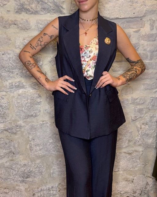 SUSY MIX coordinato gilet e pantalone blu Image