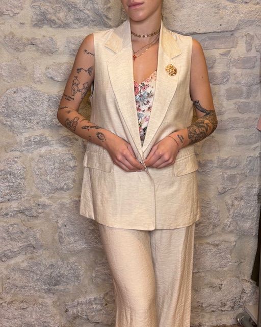 Susy mix coordinato gilet e pantalone naturale Image