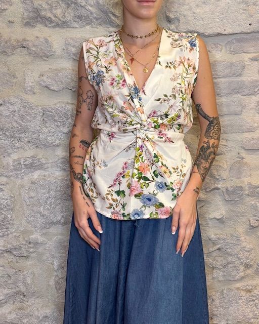 SUSY MIX top incrociato con nodo stampa fiori Image