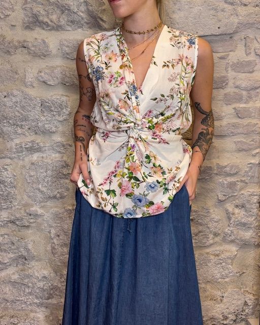 SUSY MIX top incrociato con nodo stampa fiori Image