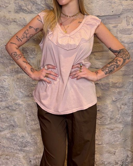 SUSY MIX maglia cipria scollo a V balza Image