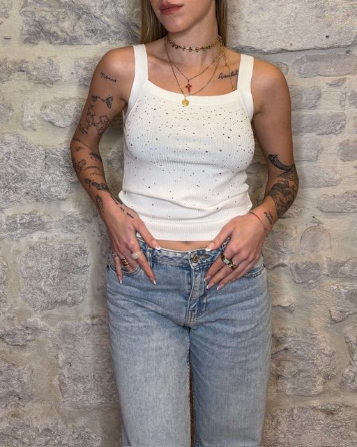 SUSY MIX canotta in maglia strass bianco Image