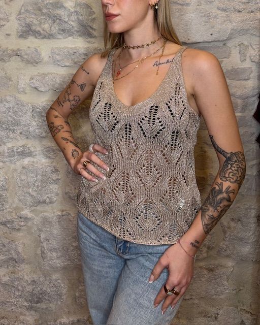 SUSY MIX canotta maglia in lurex fango Image