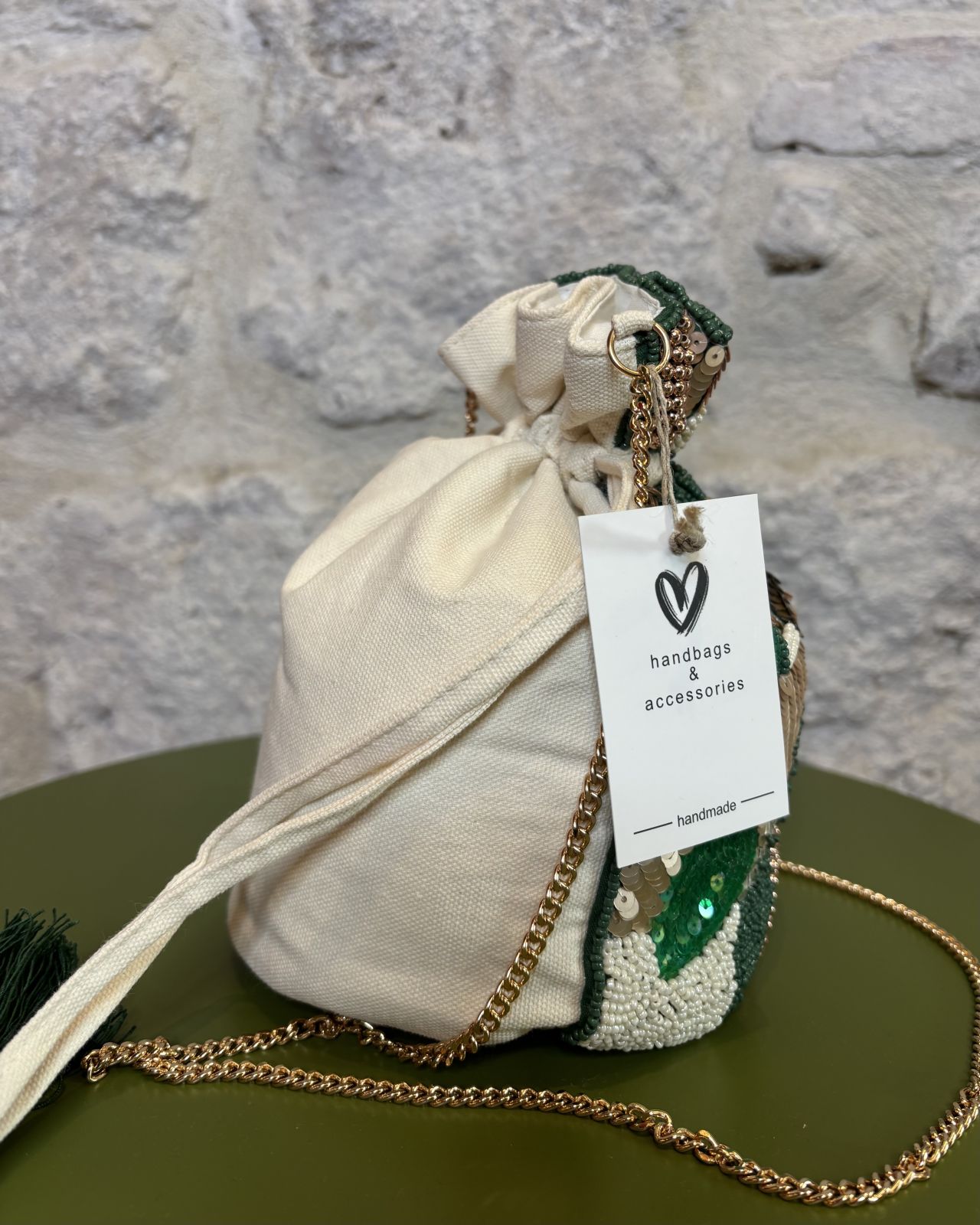 HANDMADE borsa a sacchetto verde/oro Image