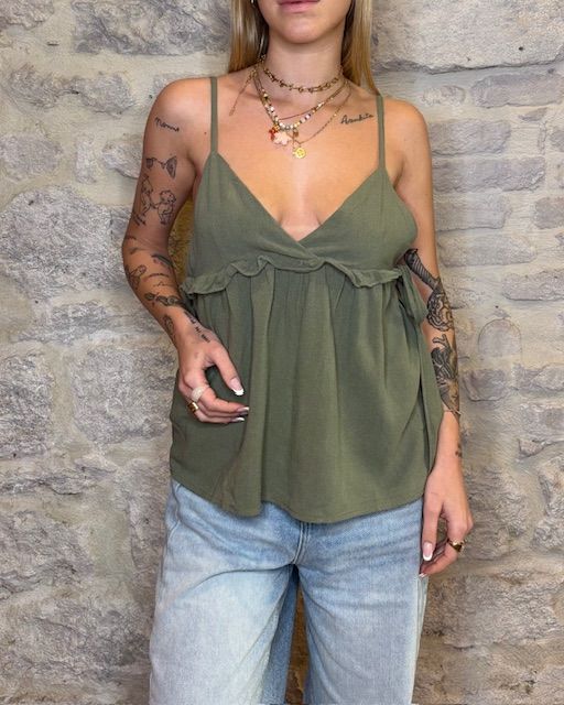 NUMERO6SELECTION top crop con fiocchi laterali verde Image
