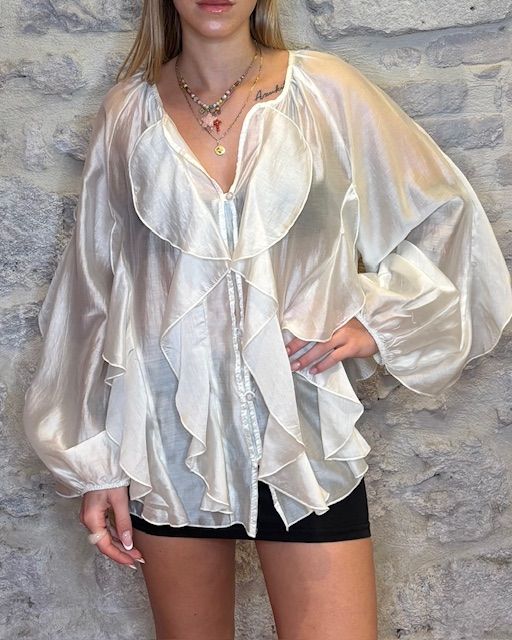 SUSY MIX Camicia con rouches panna manica ampia  Image