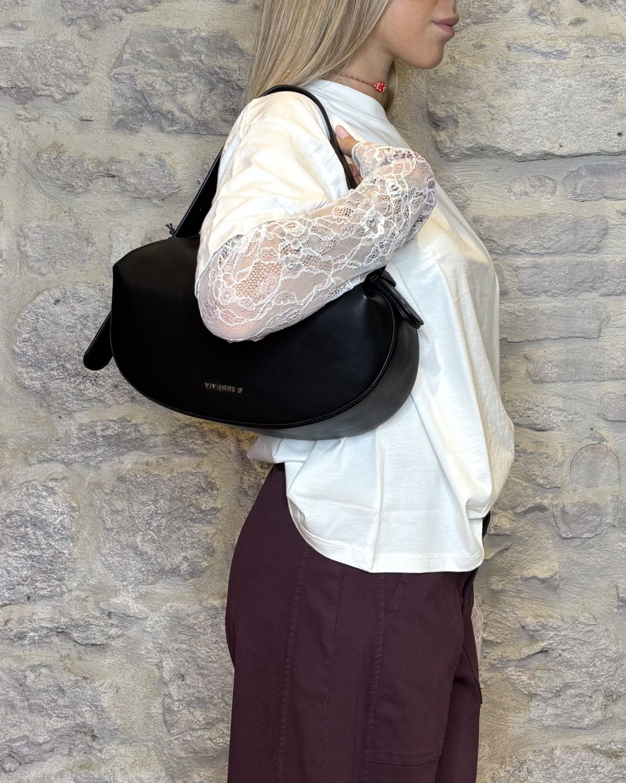 VIVIENNE D borsa in ecopelle liscia nero Image