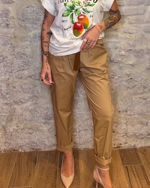 SUSY MIX pantalone leggero con elastico cammello Image