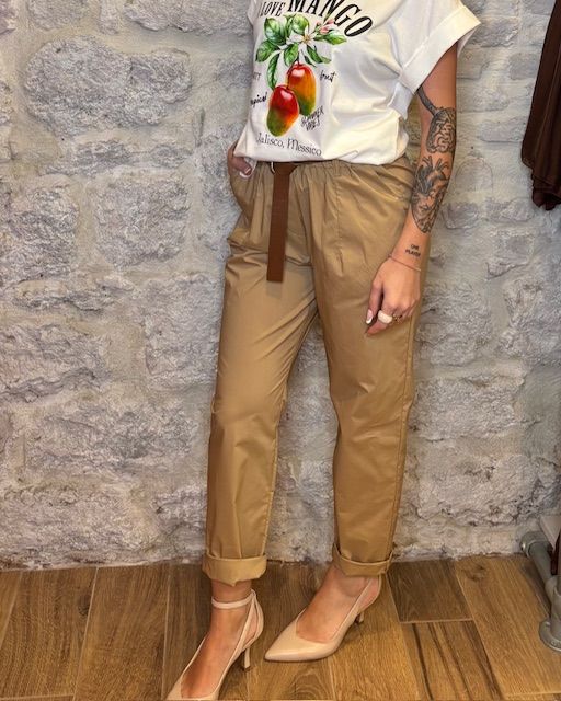 SUSY MIX pantalone leggero con elastico cammello Image
