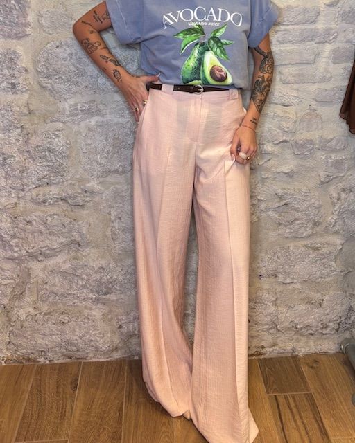 TENSIONE IN pantalone largo tessuto goffrato rosa Image