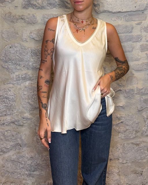 SUSY MIX canotta in viscosa scollo a V lurex burro Image