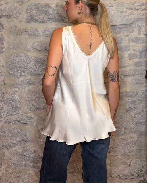 SUSY MIX canotta in viscosa scollo a V lurex burro Image