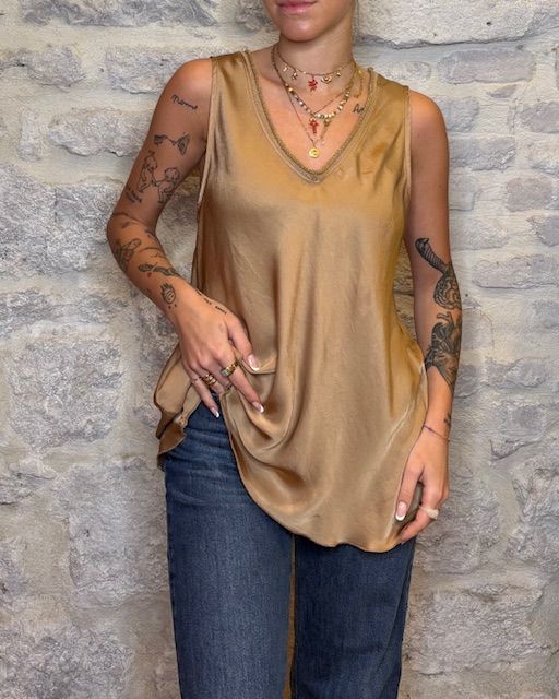 SUSY MIX canotta in viscosa scollo a V lurex safari Image