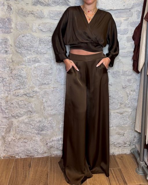 SUSY MIX pantalone ampio in viscosa cioccolato Image