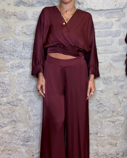 SUSY MIX  blusa in viscosa incrociata manica tre quarti vino Image