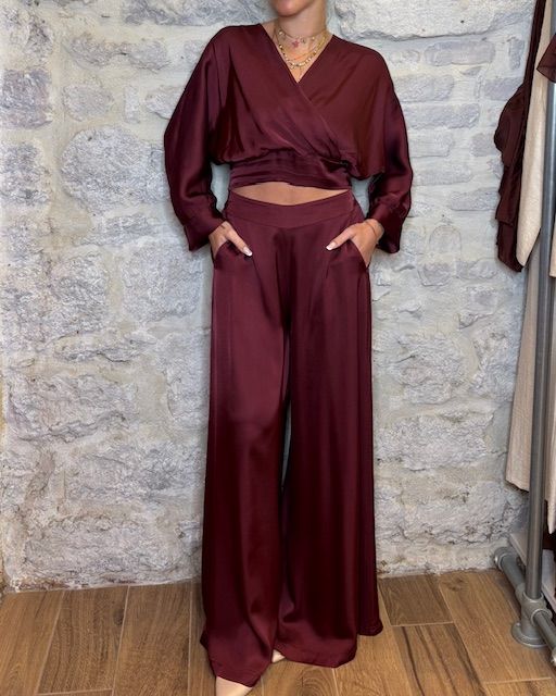 SUSY MIX pantalone ampio in viscosa vino Image